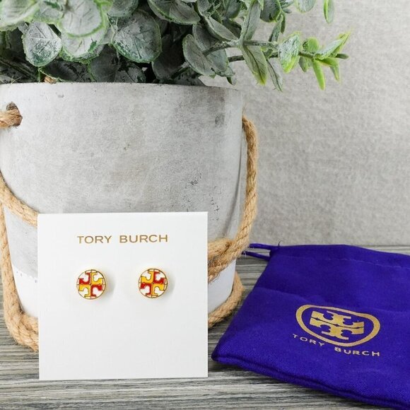 Tory Burch Kira Enamel Circle Stud Earrings Enamel/Titanium Posts/Tory Gold OS - Picture 3 of 13